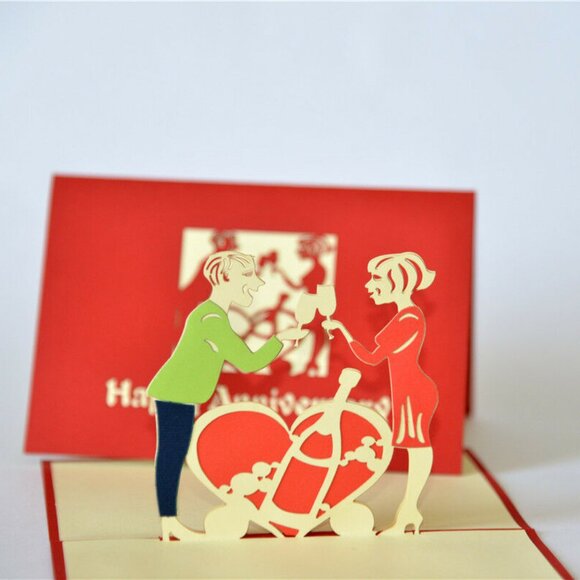 Handmade 3D Pop Up I Love You Happy Anniversary Day Card Red - Picture 1 of 4